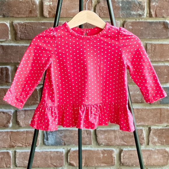 6-12M Gap Peplum Top - Coral with Polka Dots - Picture 1 of 2